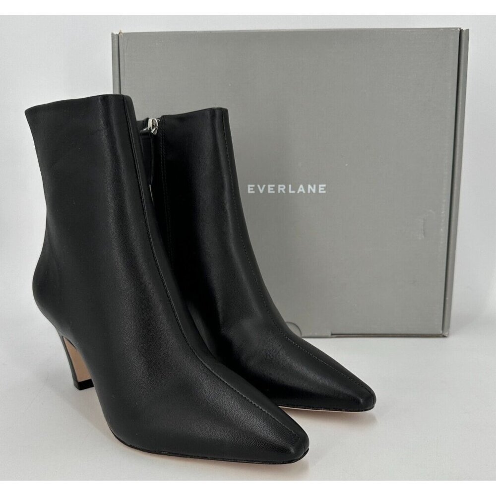 Everlane The Short Banana Heel Boot in Black Leather sz 10.5 Ankle Side Zip nto